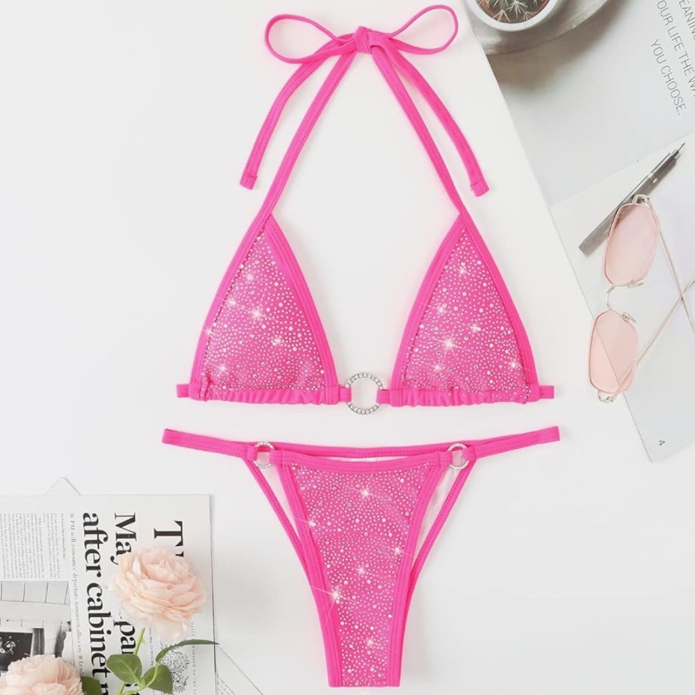 Sparkly rinestone halter O-ring Bikini